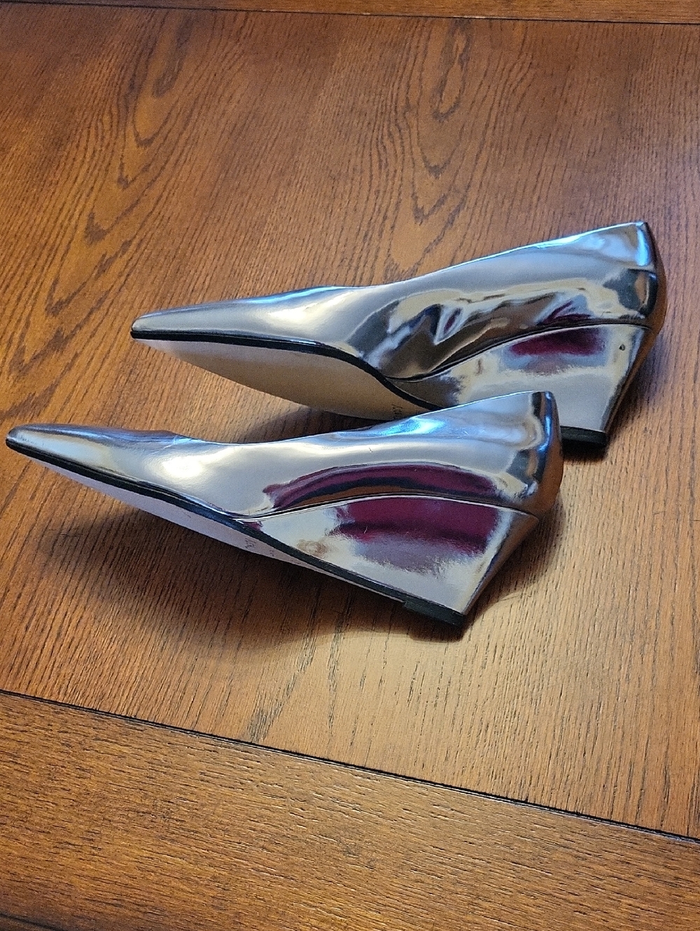 Theory Silver Metallic Wedges Shoes,made In Italy - Picture 3 of 10